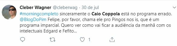 Internautas apoiaram Caio Coppolla após discussão no Morning Show Internautas apoiaram Caio Coppolla após discussão no Morning Show
