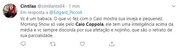Internautas apoiaram Caio Coppolla após discussão no Morning Show Internautas apoiaram Caio Coppolla após discussão no Morning Show