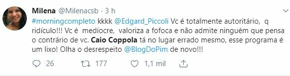Internautas apoiaram Caio Coppolla após discussão no Morning Show Internautas apoiaram Caio Coppolla após discussão no Morning Show