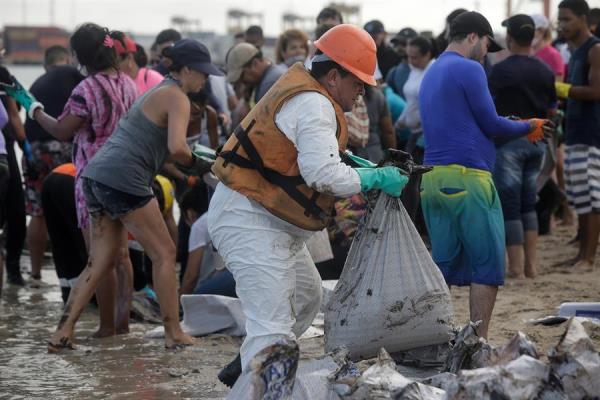 Voluntários retiram óleo de praias do Nordeste Voluntários retiram óleo de praias do Nordeste