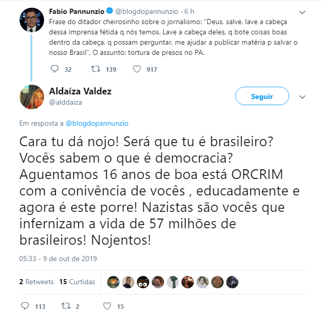 Jornalista critica Bolsonaro e é alvo de críticas em rede social Jornalista critica Bolsonaro e é alvo de críticas em rede social