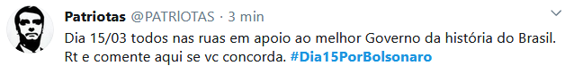 Apoiadores chamam povo a ir ao protesto no #Dia15PorBolsonaro