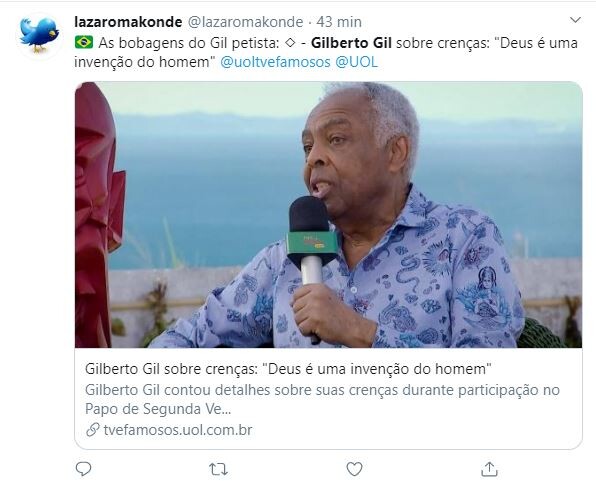 Internautas criticaram fala de Gilberto Gil Internautas criticaram fala de Gilberto Gil