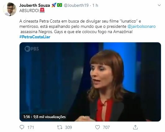 Internautas repudiaram ataques da cineasta a Bolsonaro Internautas repudiaram ataques da cineasta a Bolsonaro