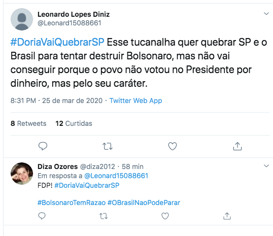 Usuários de rede social defendem que #DoriaVaiQuebrarSP Usuários de rede social defendem que #DoriaVaiQuebrarSP