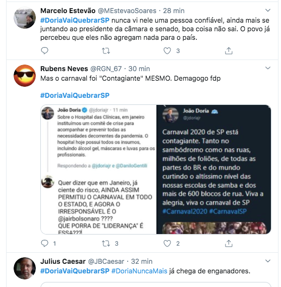 Usuários de rede social defendem que #DoriaVaiQuebrarSP Usuários de rede social defendem que #DoriaVaiQuebrarSP