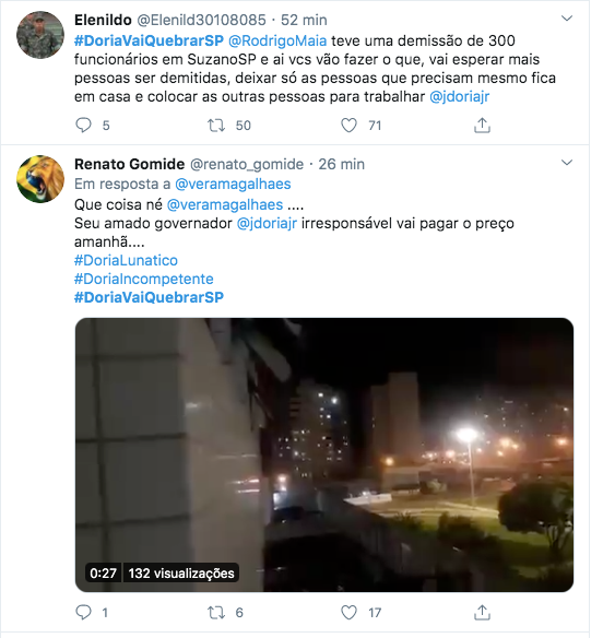 Usuários de rede social defendem que #DoriaVaiQuebrarSP Usuários de rede social defendem que #DoriaVaiQuebrarSP