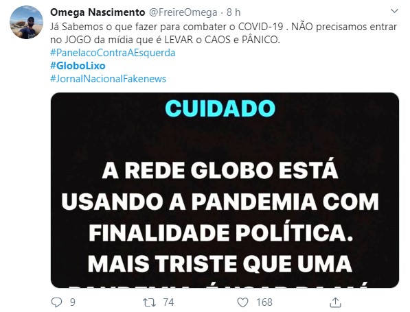 Internautas criticaram a Globo por diminuir espaço das manifestações favoráveis ao presidente