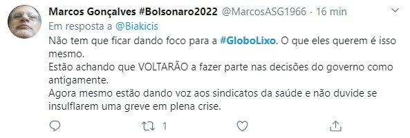 Internautas criticaram a Globo por diminuir espaço das manifestações favoráveis ao presidente