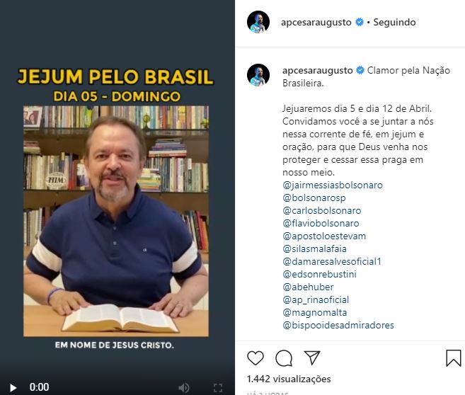 Líderes dão apoio a jejum convocado por Bolsonaro