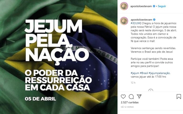 Líderes dão apoio a jejum convocado por Bolsonaro
