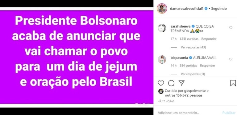 Líderes dão apoio a jejum convocado por Bolsonaro
