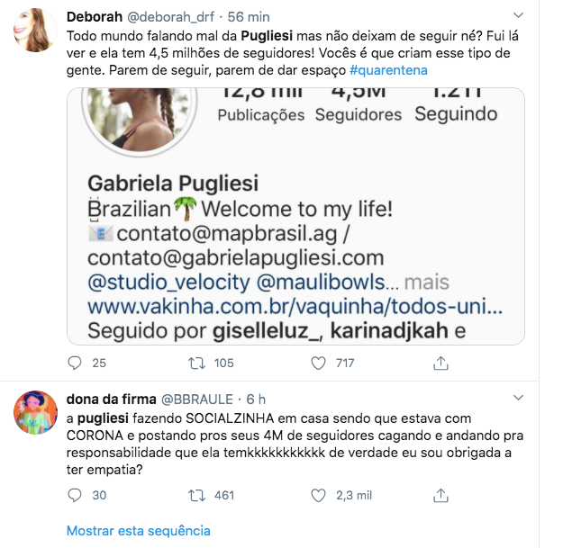 Gabriela Pugliesi foi alvo de críticas porque, apesar de curada da Covid-19, participou de festa durante a quarentena Gabriela Pugliesi foi alvo de críticas porque, apesar de curada da Covid-19, participou de festa durante a quarentena