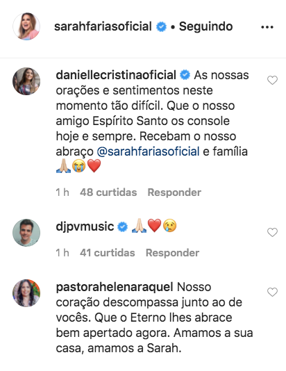 Amigos se solidarizam diante da morte da filha de Sarah Farias