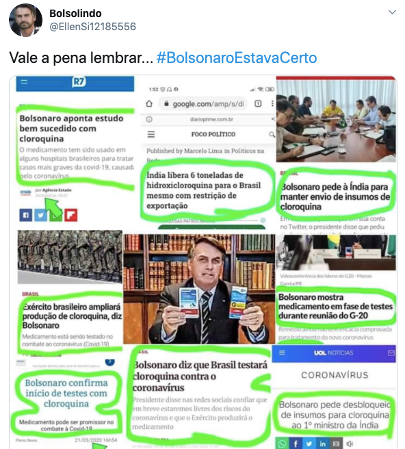 Internautas lembraram que Jair Bolsonaro já havia investido na cloroquina mesmo antes do sucesso do remédio