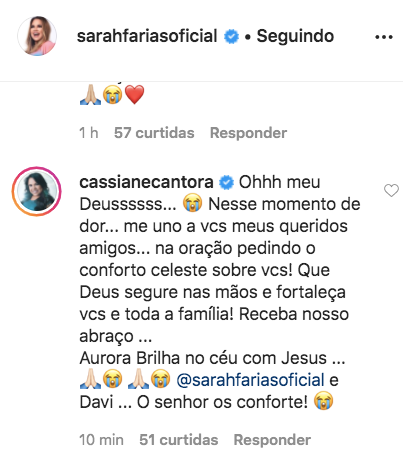 Amigos se solidarizam diante da morte da filha de Sarah Farias