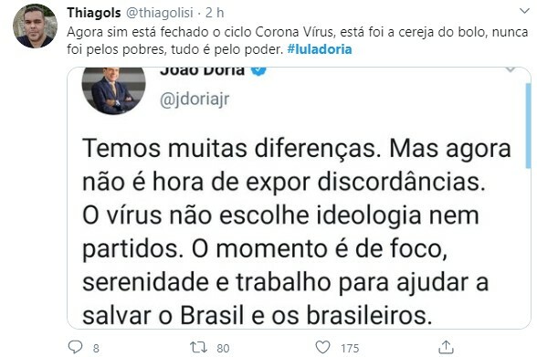 Doria foi duramente criticado após compartilhar publicação de Lula