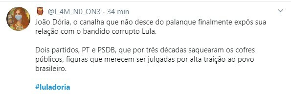 Doria foi duramente criticado após compartilhar publicação de Lula
