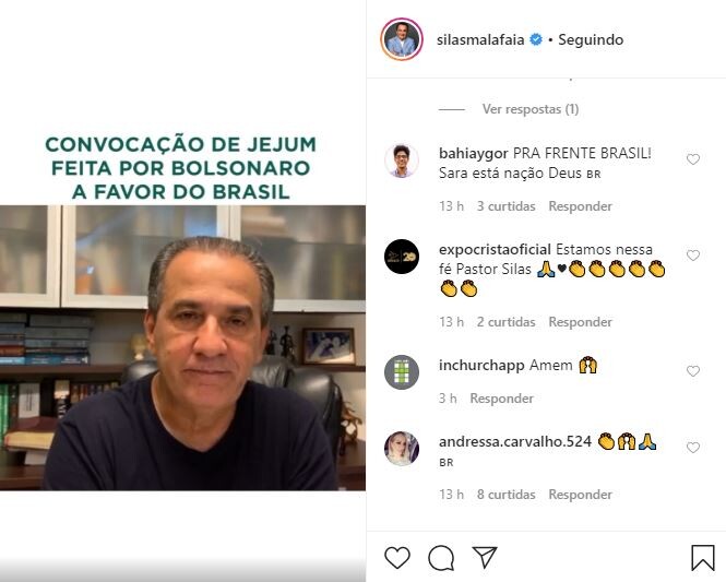 Líderes dão apoio a jejum convocado por Bolsonaro